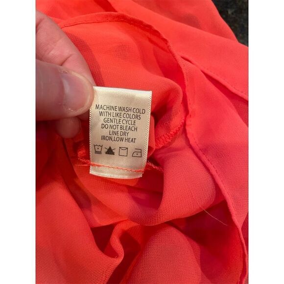 Max Studio Women's Sleeveless Orange Pleated Tie Neck Blouse Size L - Picture 9 of 10